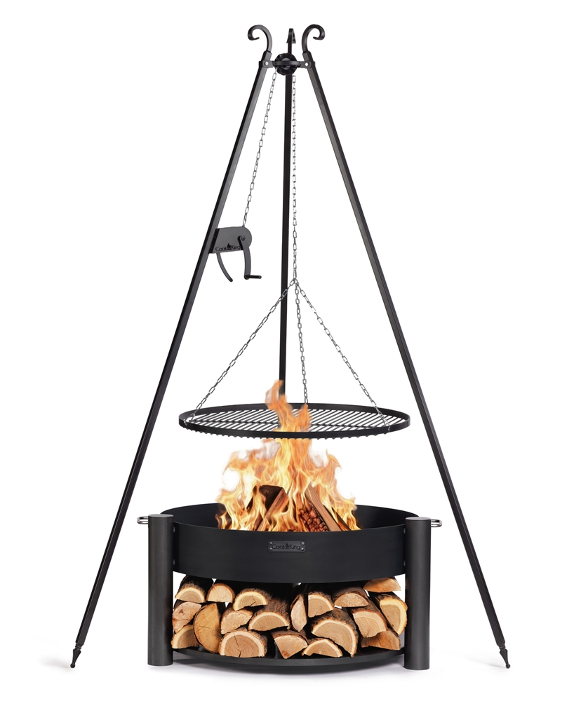 Schwenkgrill Set mit Feuerschale „Montana“ Ø 80 cm – Dreibein 180 cm, Grillrost Ø 70 cm & Kurbel