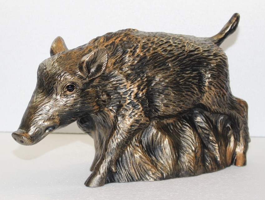 Deko Figur Frischling Wildschwein Gartenfigur stehend H 24 cm Dekofigur Kupfer-Antik aus Kunststoff