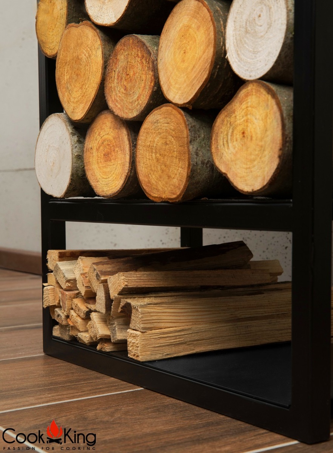 Kaminholzregal "Atos" H 120 cm Holzregal für Kaminholz Kaminholzablage aus Stahl Kaminholzständer