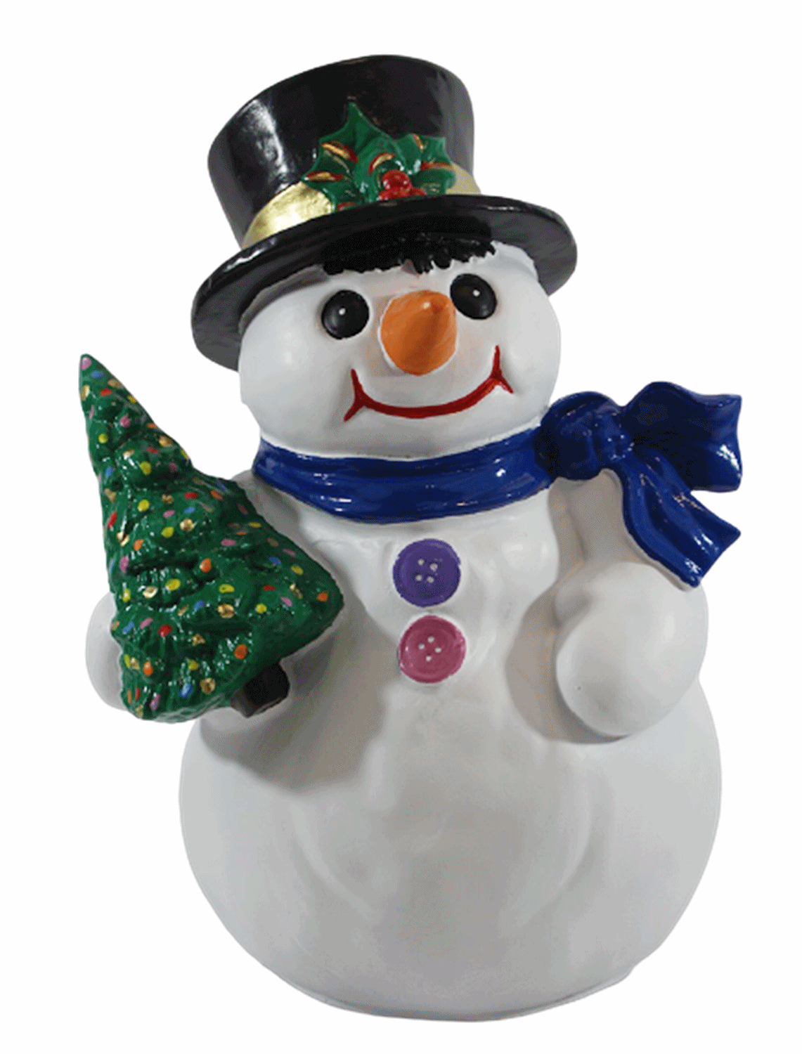 Dekorationsfigur Winterfigur Schneemann mit Tannenbaum H 32 cm Deko Figur aus Kunstharz