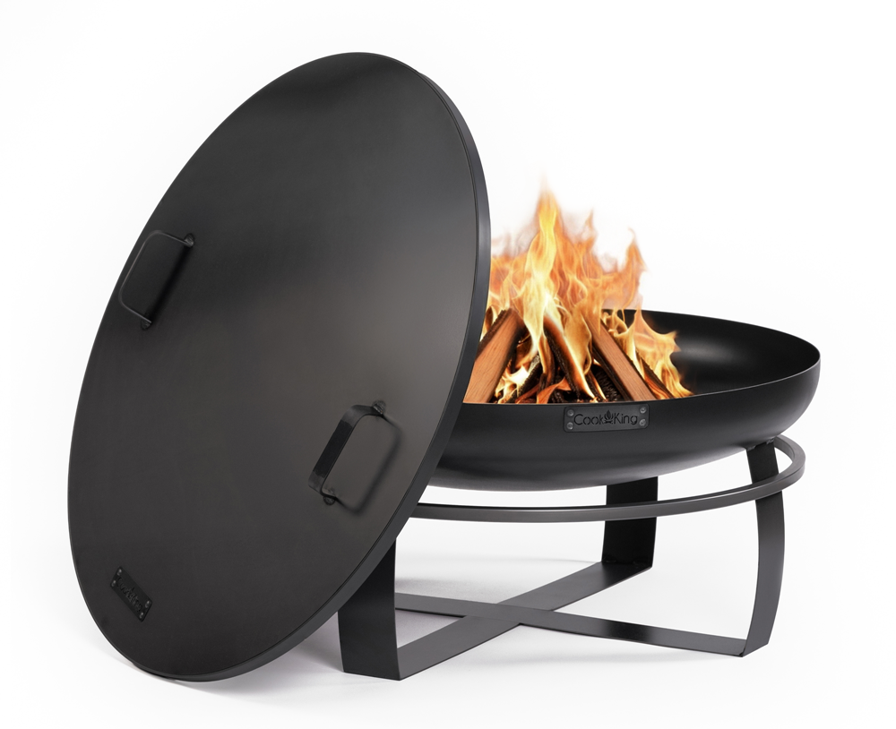Feuerschale 80 cm mit Deckel VIKING – Feuerstelle & Grill für Garten und Terrasse, Naturstahl