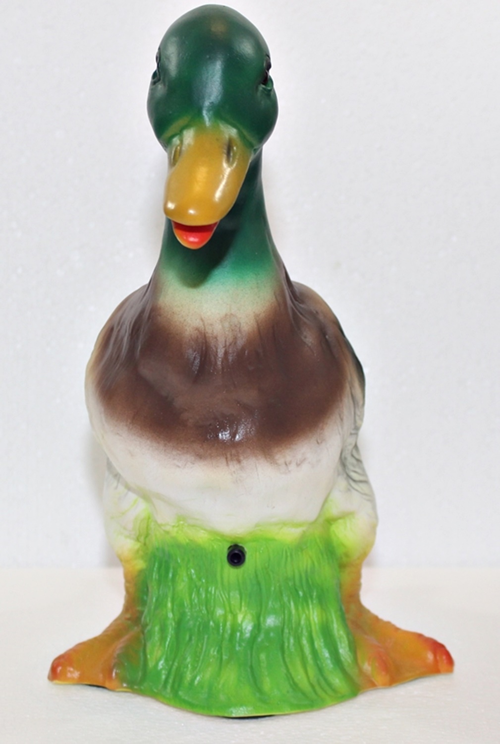 Deko Figur Ente bunt stehend H 30 cm Entenfigur Dekofigur mit Scherz Bewegungsmelder Pfiff Schnatter