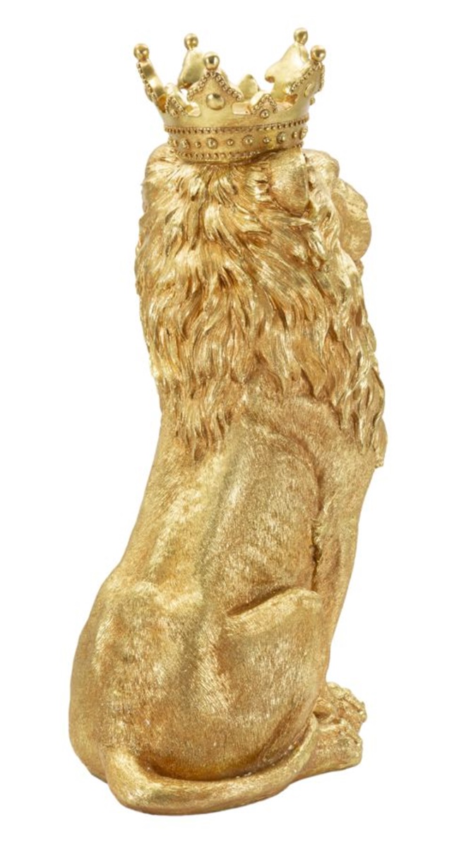 Dekofigur Löwe mit Krone sitzend Tierfigur  Skulptur stolzer Löwenkönig Shanti in edlem Gold H 74 cm