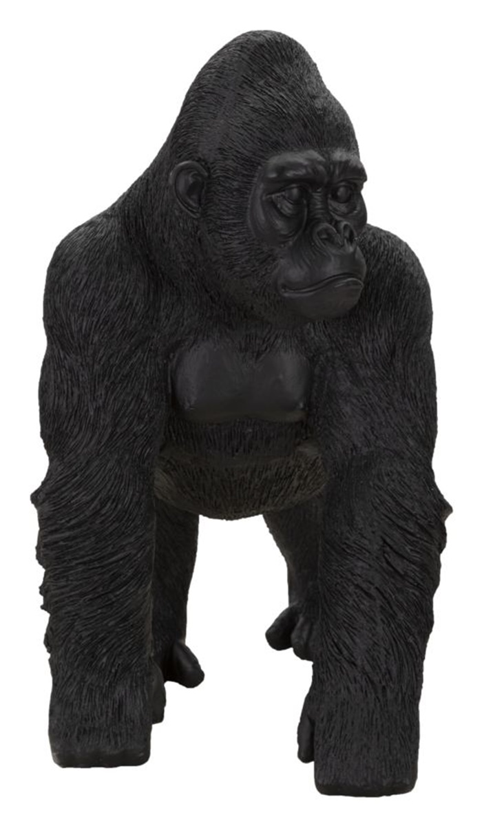 Dekofigur Gorilla stehend auf vier Pfoten Tierfigur in Schwarz Fell fein strukturiert H 37,5 cm