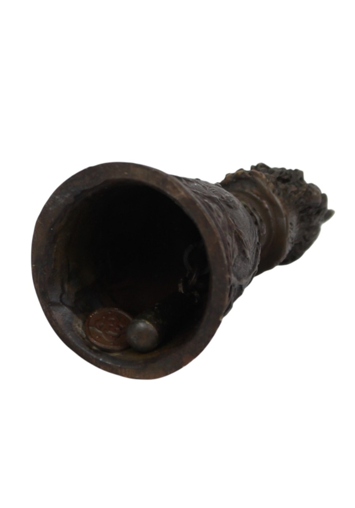 Bronzefigur Katze als Tischglocke H 9,8 cm Bronze Nostalgische Handglocke mit Katzenkopf Jugendstil