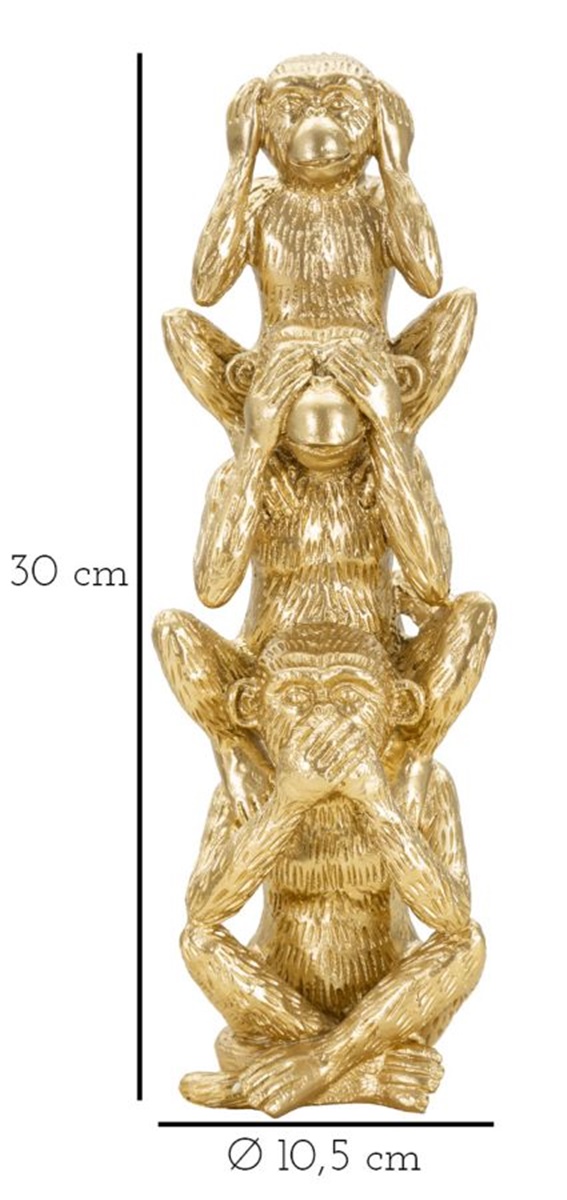 Dekofigur Drei Affen aufeinandersitzend Tierfigur in goldener Optik Fell fein strukturiert H 30 cm