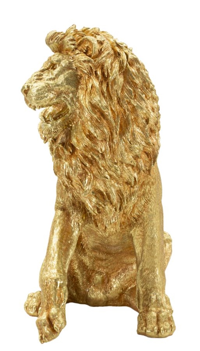 Dekofigur Löwe seitlich sitzend Tierfigur  Skulptur stolzer Löwenkönig Shanti in edlem Gold H 55 cm