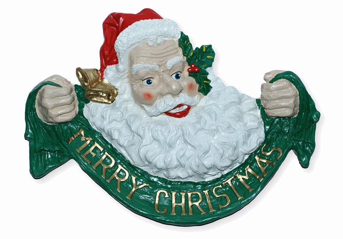 Figur Weihnachtsmann Bild Merry Christmas H 45 cm Dekofigur zum Anhängen aus Kunstharz