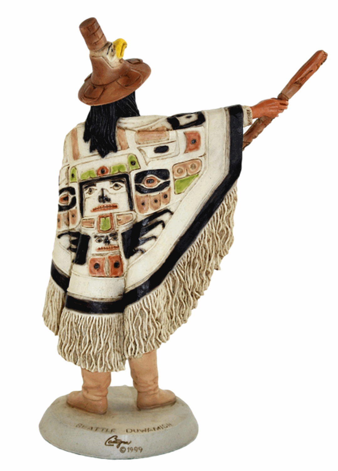 Indianerfigur Häuptling  Seattle von Duvamish Stamm H 23 cm mit Totem-Stab Castagna Limited Edition